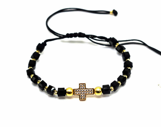 Brățara Reglabilă Black-Gold Onix Cross